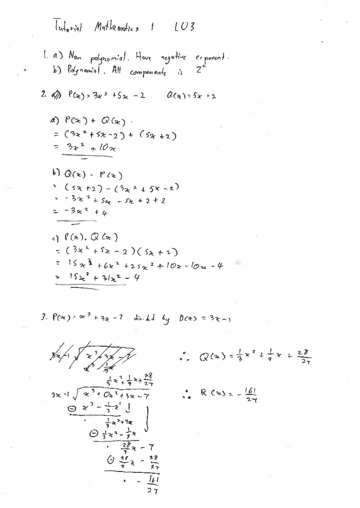 Tuto Math LU3 - math tutorial - Tutorial Mathematics 1 LU3 1. a) Non ...