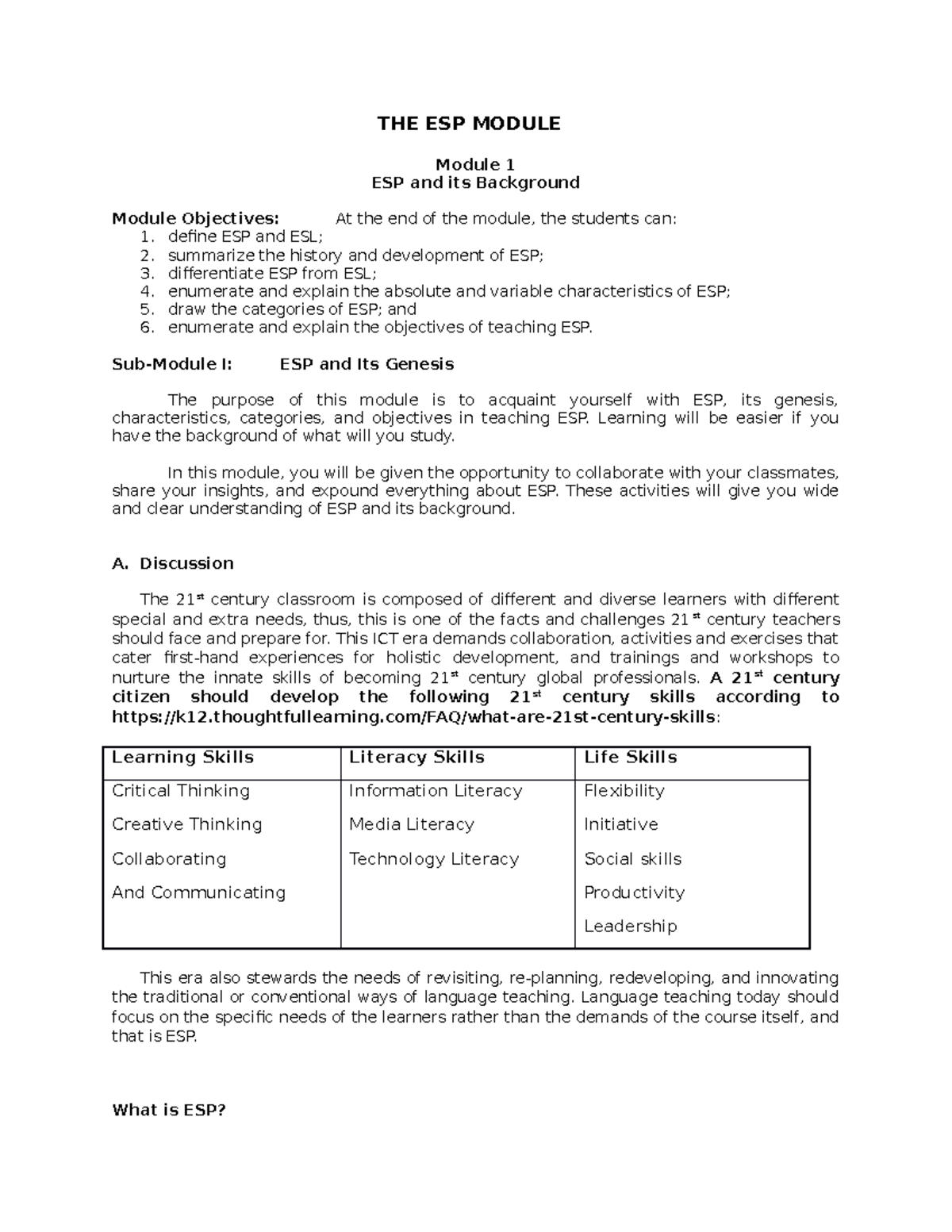 Espmodule 1 - Module - THE ESP MODULE Module 1 ESP and its Background ...