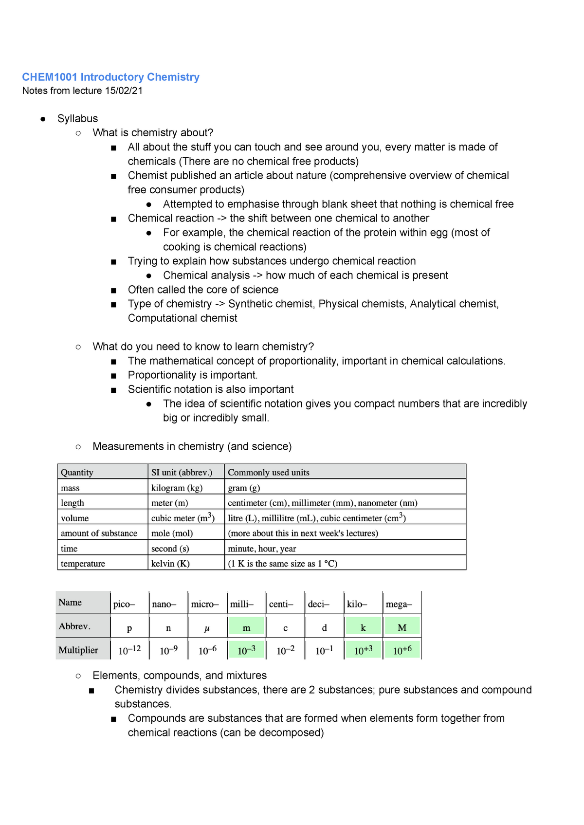 CHEM1001 - Introductory Chemistry Lecture Notes - CHEM1001 Introductory ...