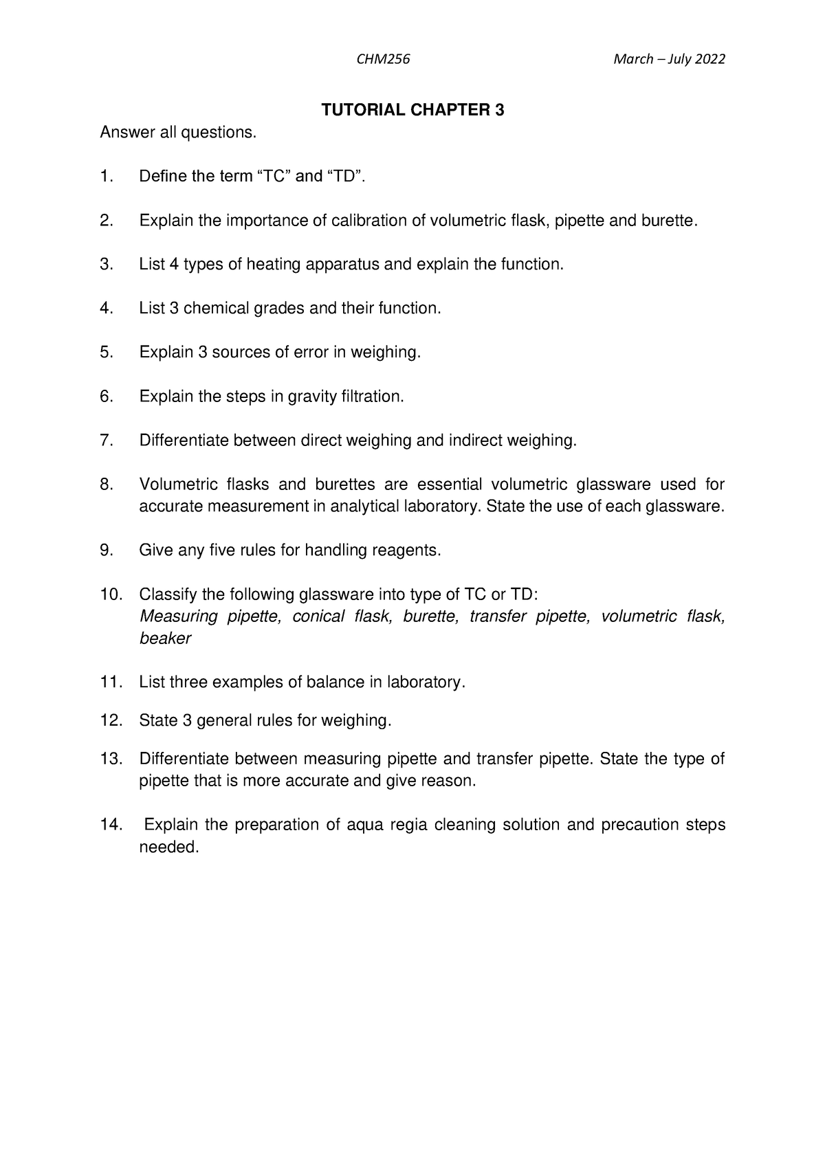 Tutorial Chapter 3 - CHM256 March – July 2022 TUTORIAL CHAPTER 3 Answer ...