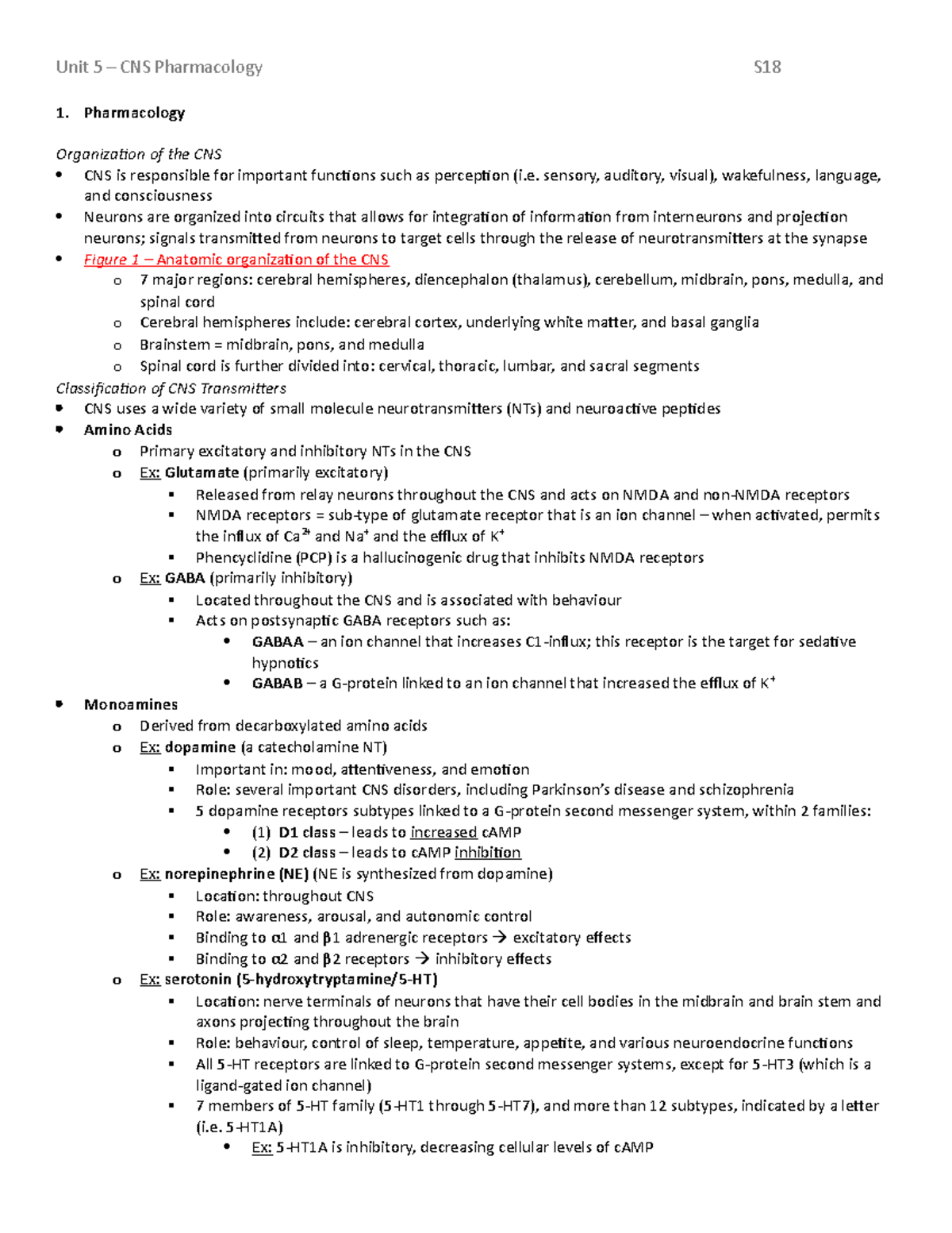 BIOM3090 Unit 5 - Unit 5 - CNS Pharmacology summary notes for final ...