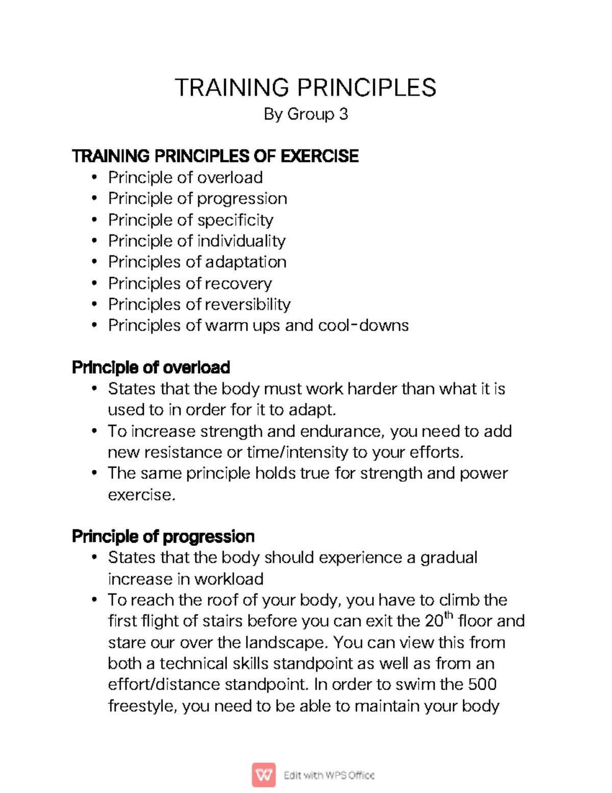 Training Principles 3 TRAINING PRINCIPLES By Group 3