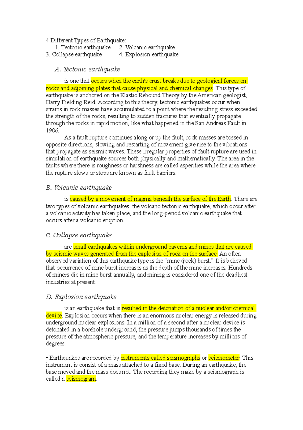 4 Different Types of Earthquake - Tectonic earthquake 2. Volcanic ...