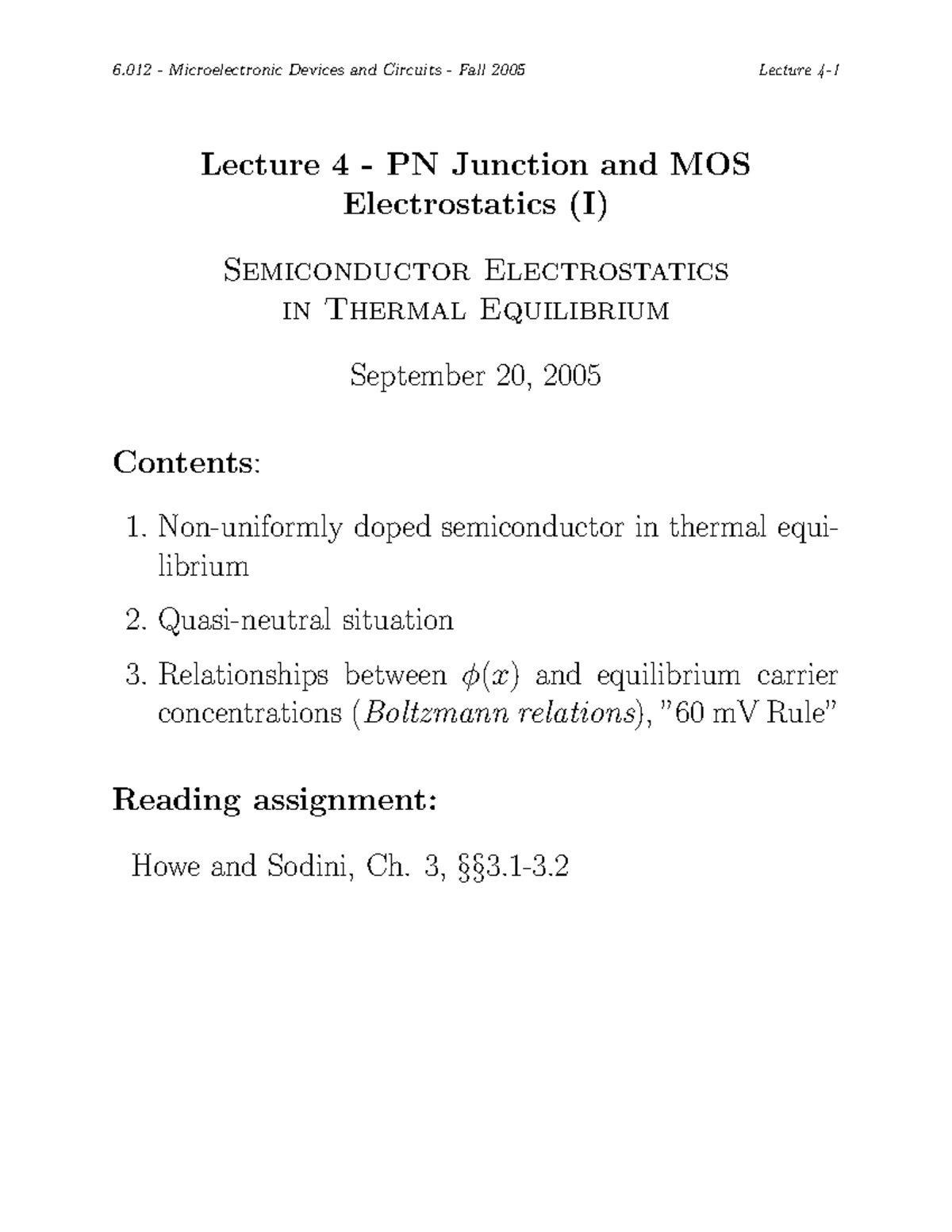 Electrostatics in Semiconductors - Lecture 4 - PN Junction and MOS ...