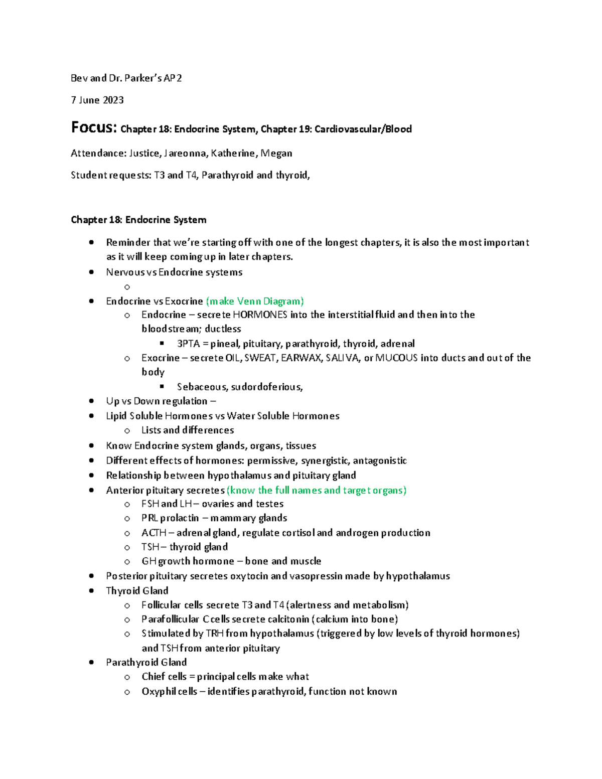 AP II Study - Notes - Bev And Dr. Parker’s AP 7 June 2023 Focus ...