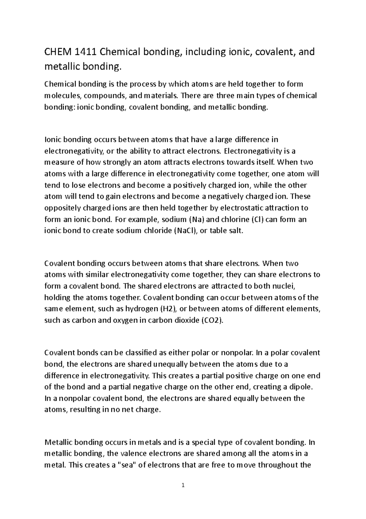 CHEM 1411 Chemical Bonding - CHEM 1411 Chemical Bonding, Including ...