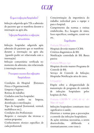 Comissão de Controle de Infeccção Hospitalar - Comissão de Controle de  Infecção Hospitalar Aula - Studocu