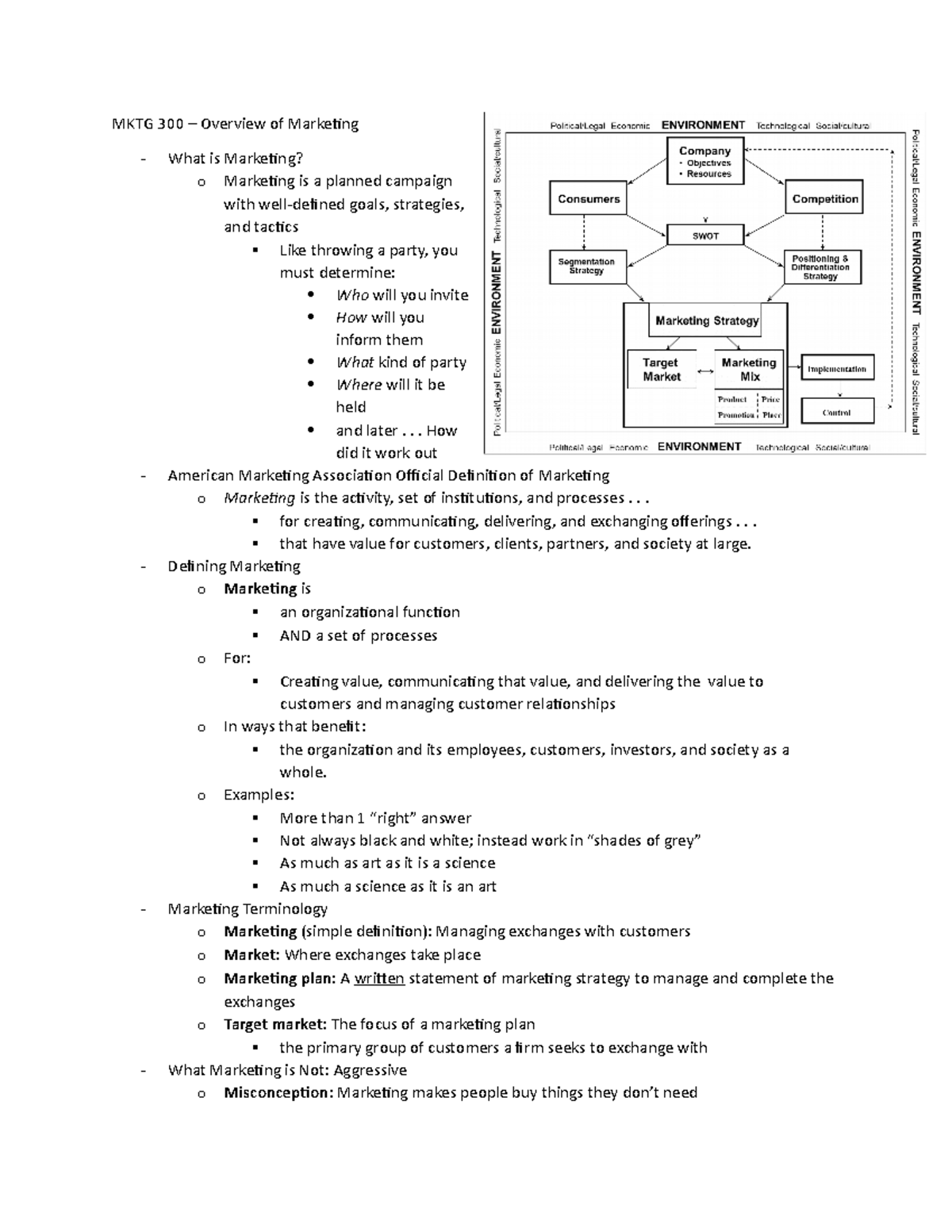 MKTG 300 - Chapter 1 Notes - MKTG 300 – Overview Of Marketing What Is ...