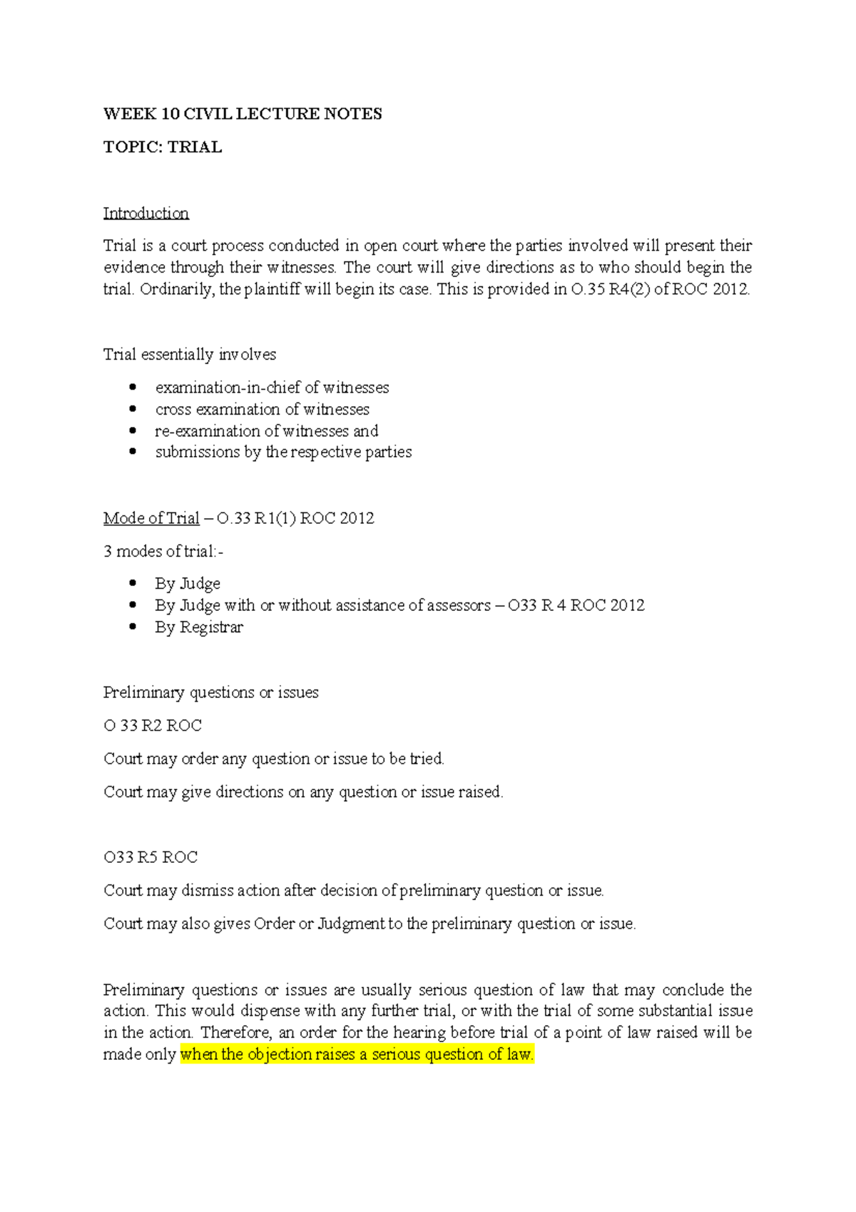 Civil Lecture WEEK 10 Notes ( Trial) - WEEK 10 CIVIL LECTURE NOTES ...