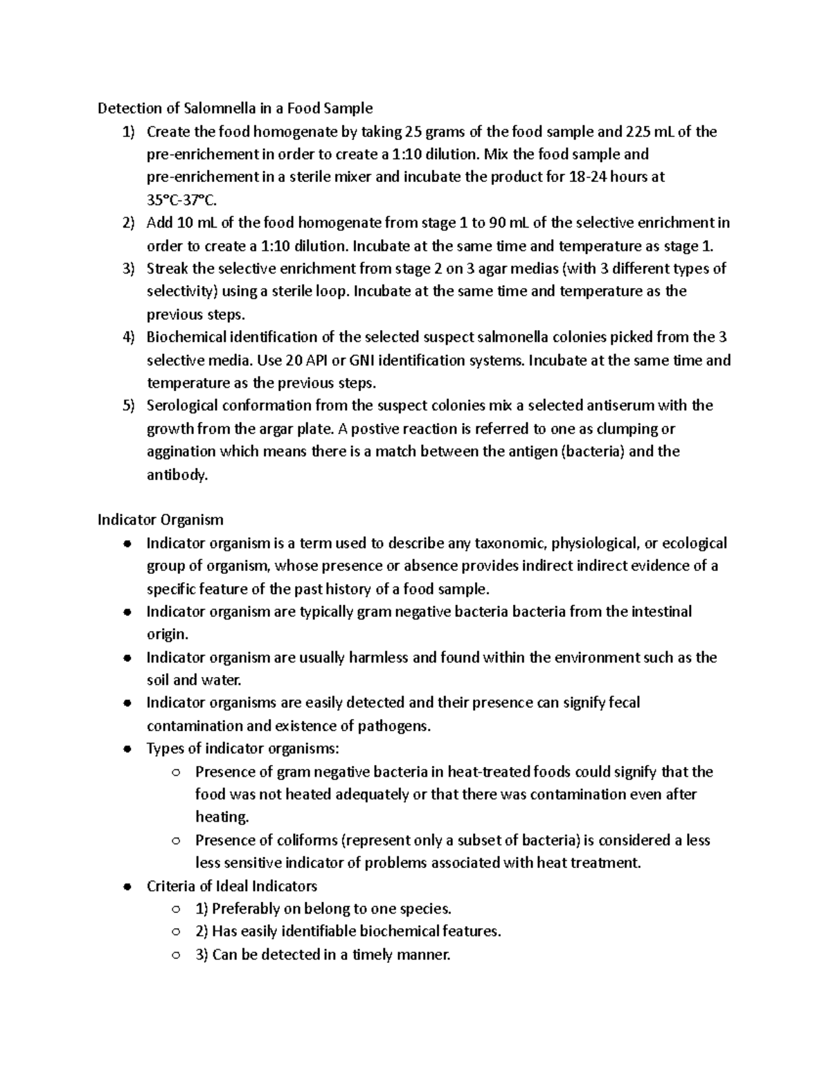 Mcirobiology Midterm Short Answer - Detection of Salomnella in a Food ...