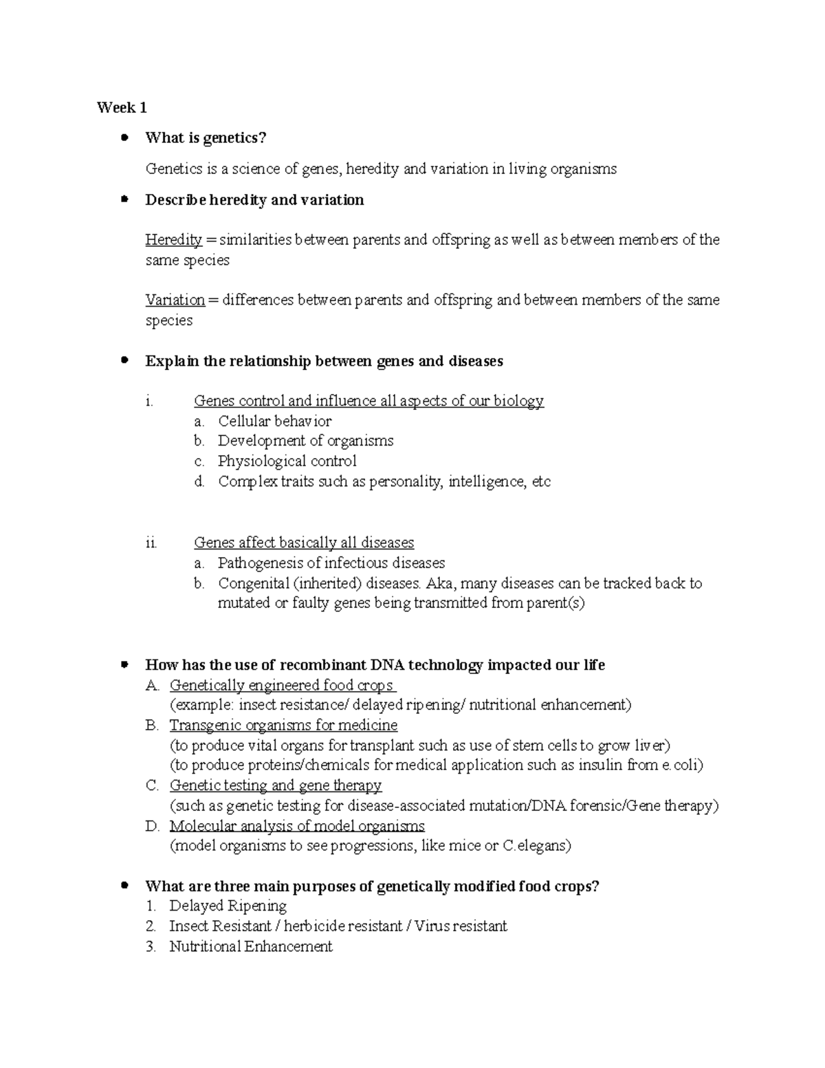 Genetics Exam 1 Hao Xu - Lecture notes 1-3 - Week 1 What is genetics ...