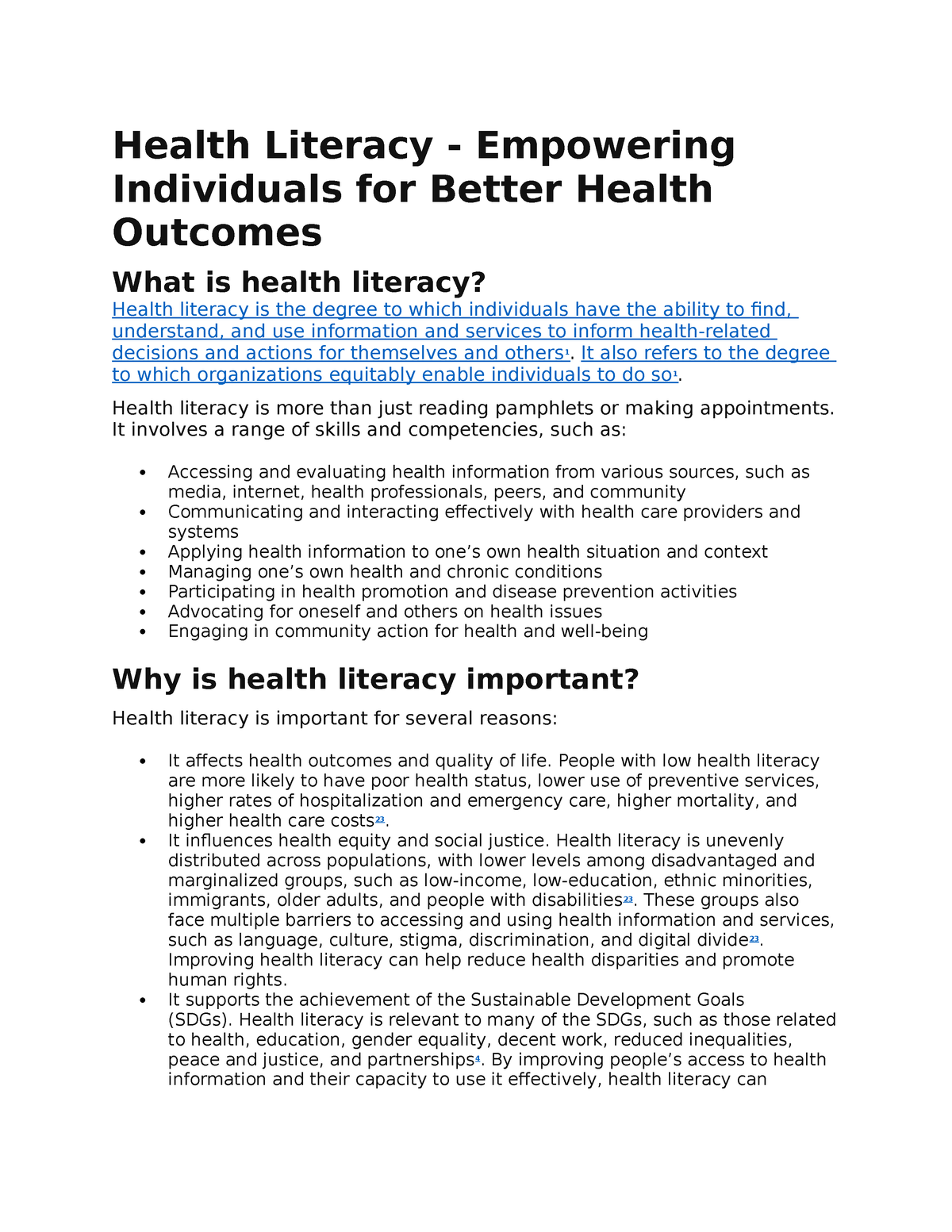 Health Literacy - Empowering Individuals For Better Health Outcomes ...