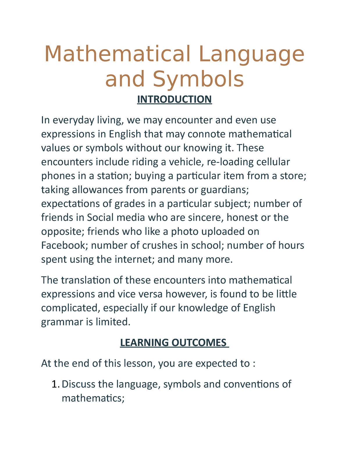 importance of mathematical language and symbols essay