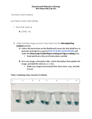 Mini Report 1 experimental methods - Experimental Methods in Biology ...