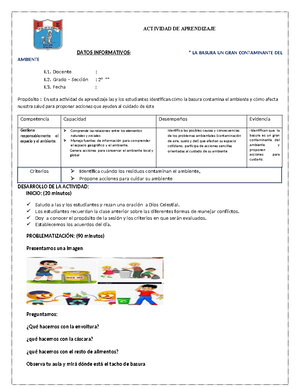 Actividad 2 - Sesión De Clase De Tercero De Secundaria - ACTIVIDAD DE ...