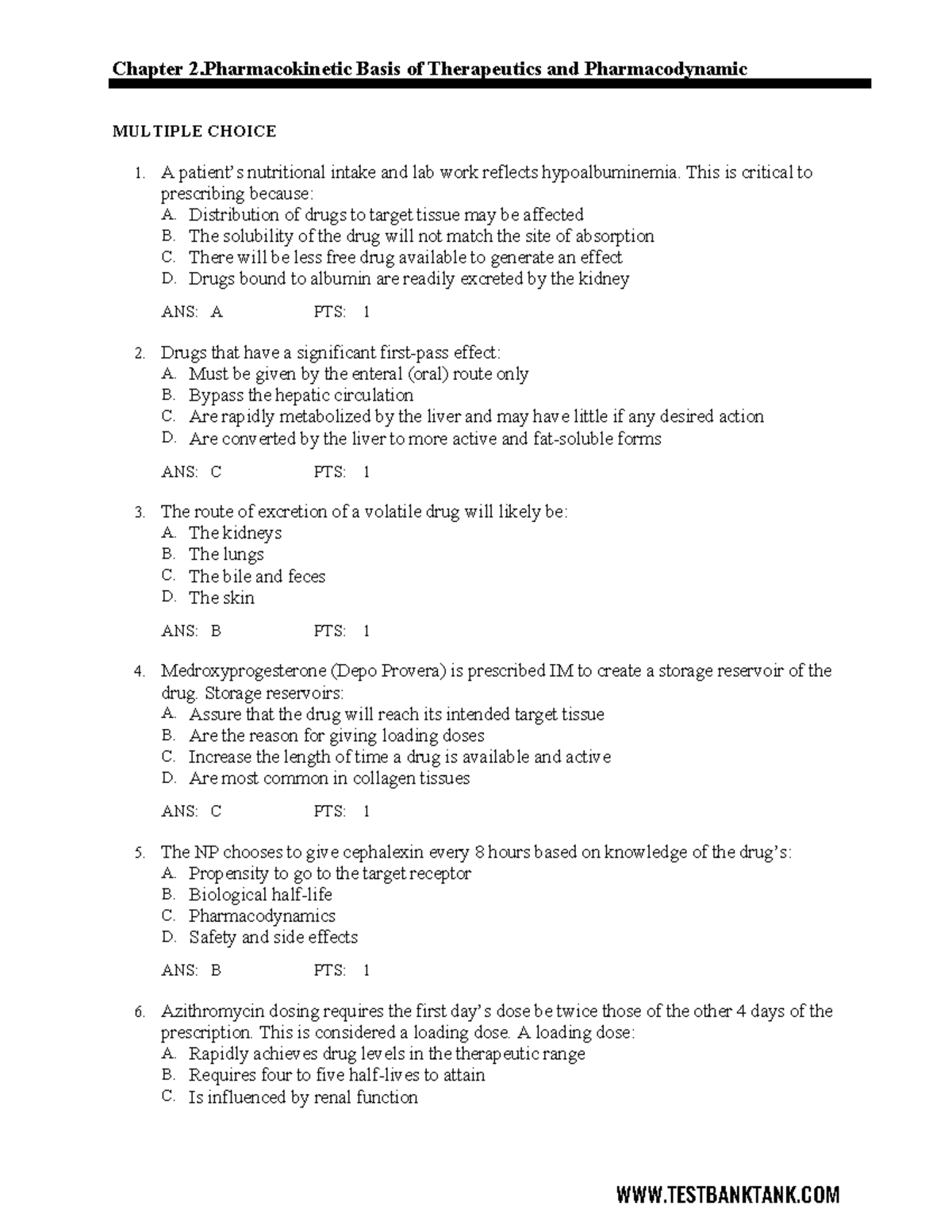 Ch2 - Test Questions - Chapter 2 Basis Of Therapeutics And 