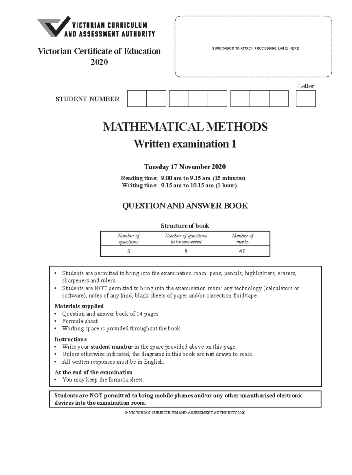 unit 1 and 2 maths methods exam