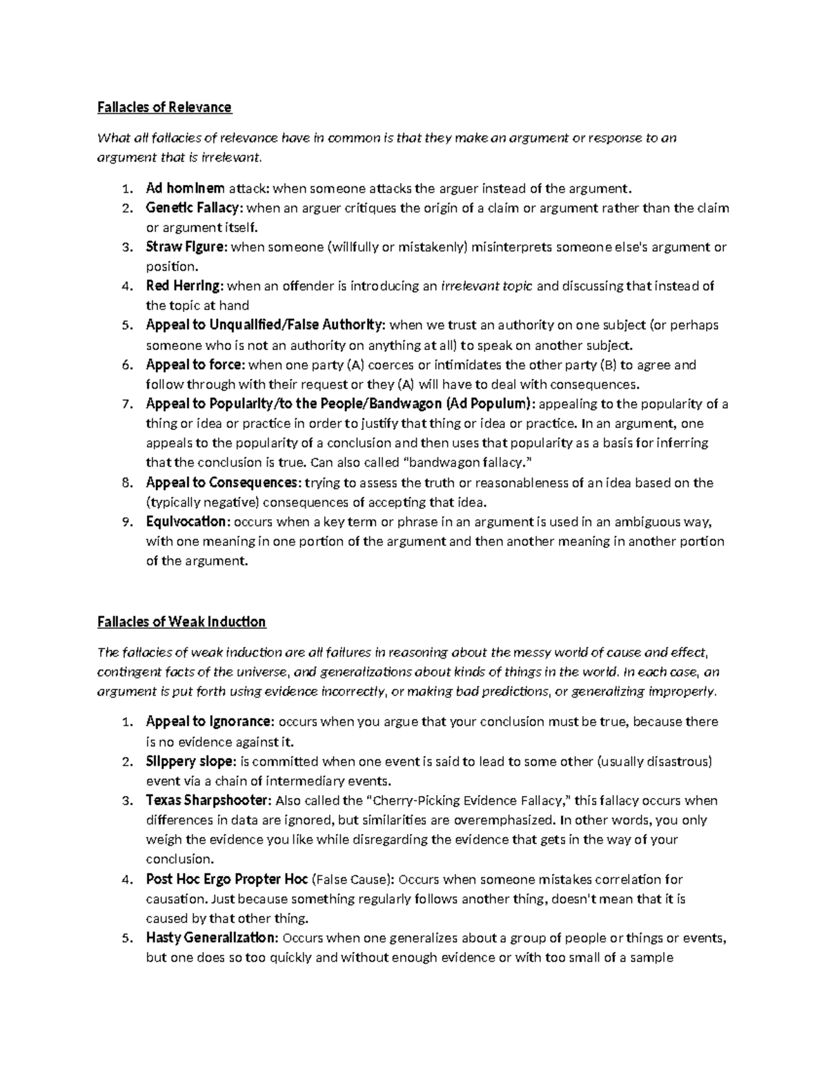 D265 Informal Fallacies - Fallacies of Relevance What all fallacies of ...
