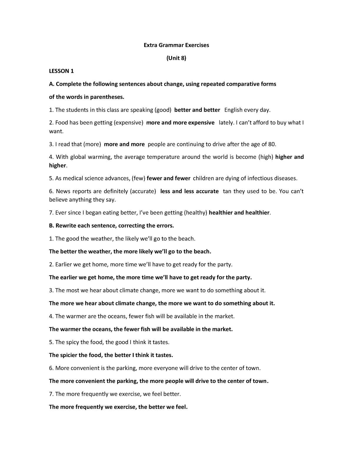 Extra Grammar Exercises Unit 8 Summit 1 Extra Grammar Exercises Unit 