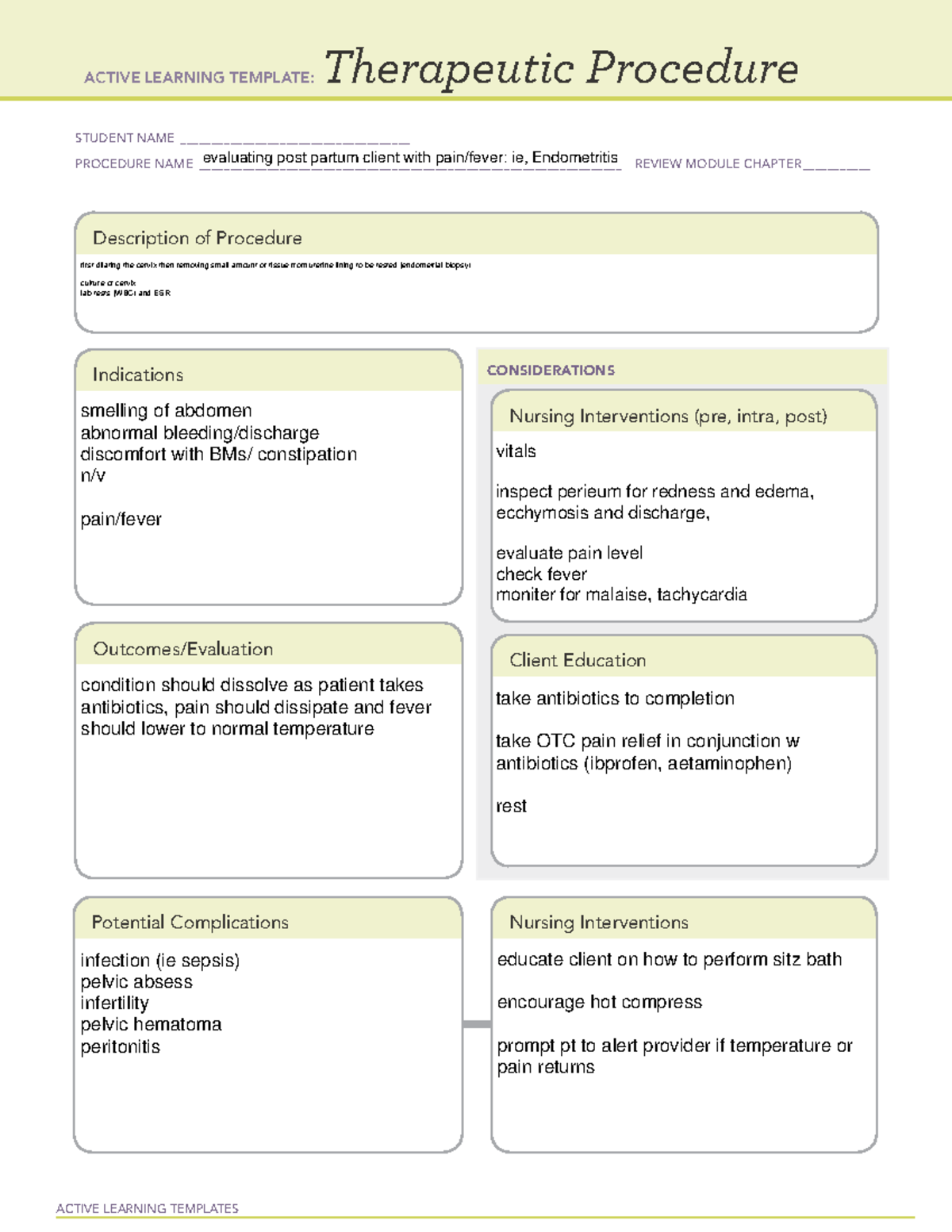 Endometriosis therapeutic procedure - ACTIVE LEARNING TEMPLATES ...