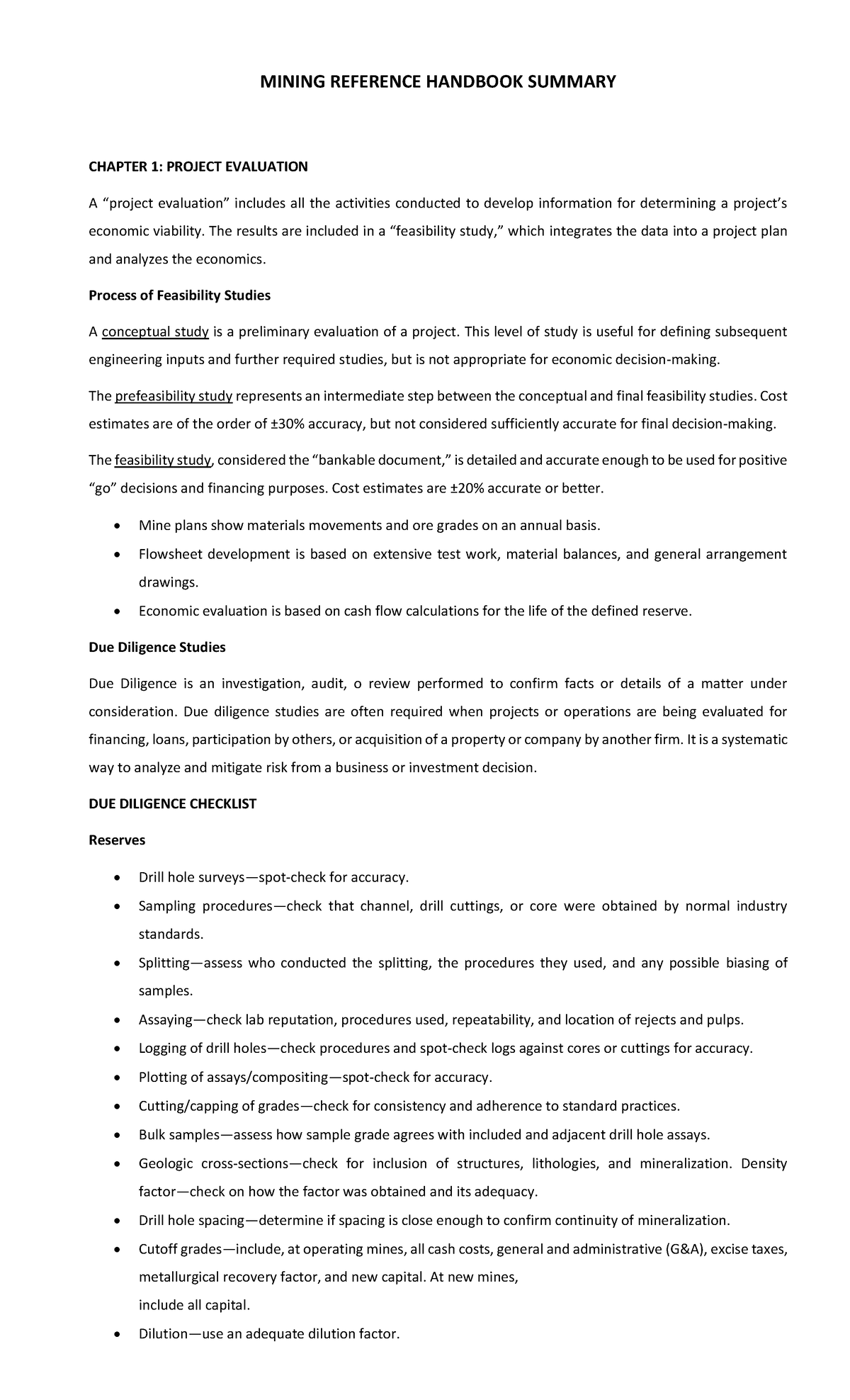 Mining Reference Handbook summary - MINING REFERENCE HANDBOOK SUMMARY ...