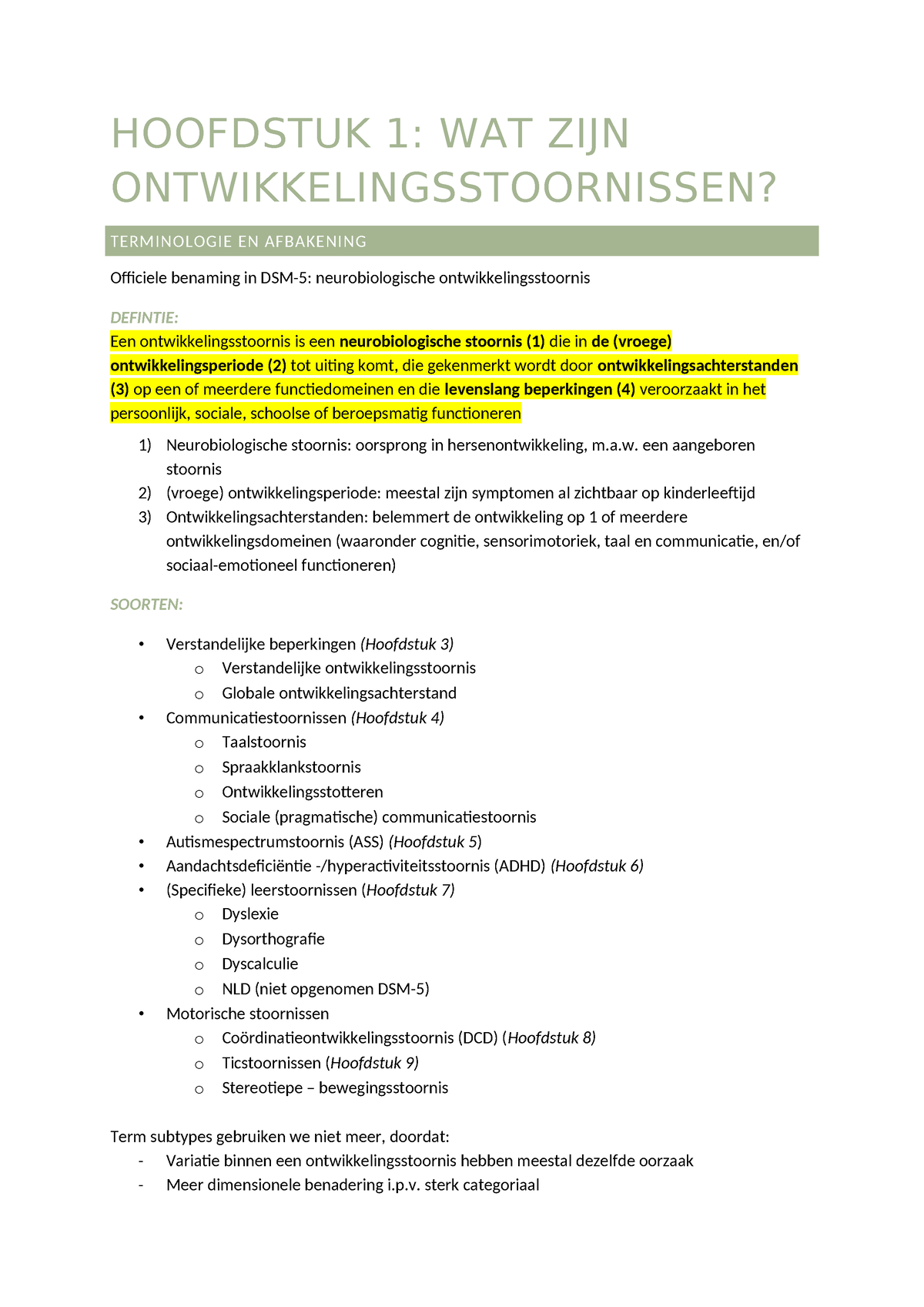 Samenvatting - HOOFDSTUK 1: WAT ZIJN ONTWIKKELINGSSTOORNISSEN ...