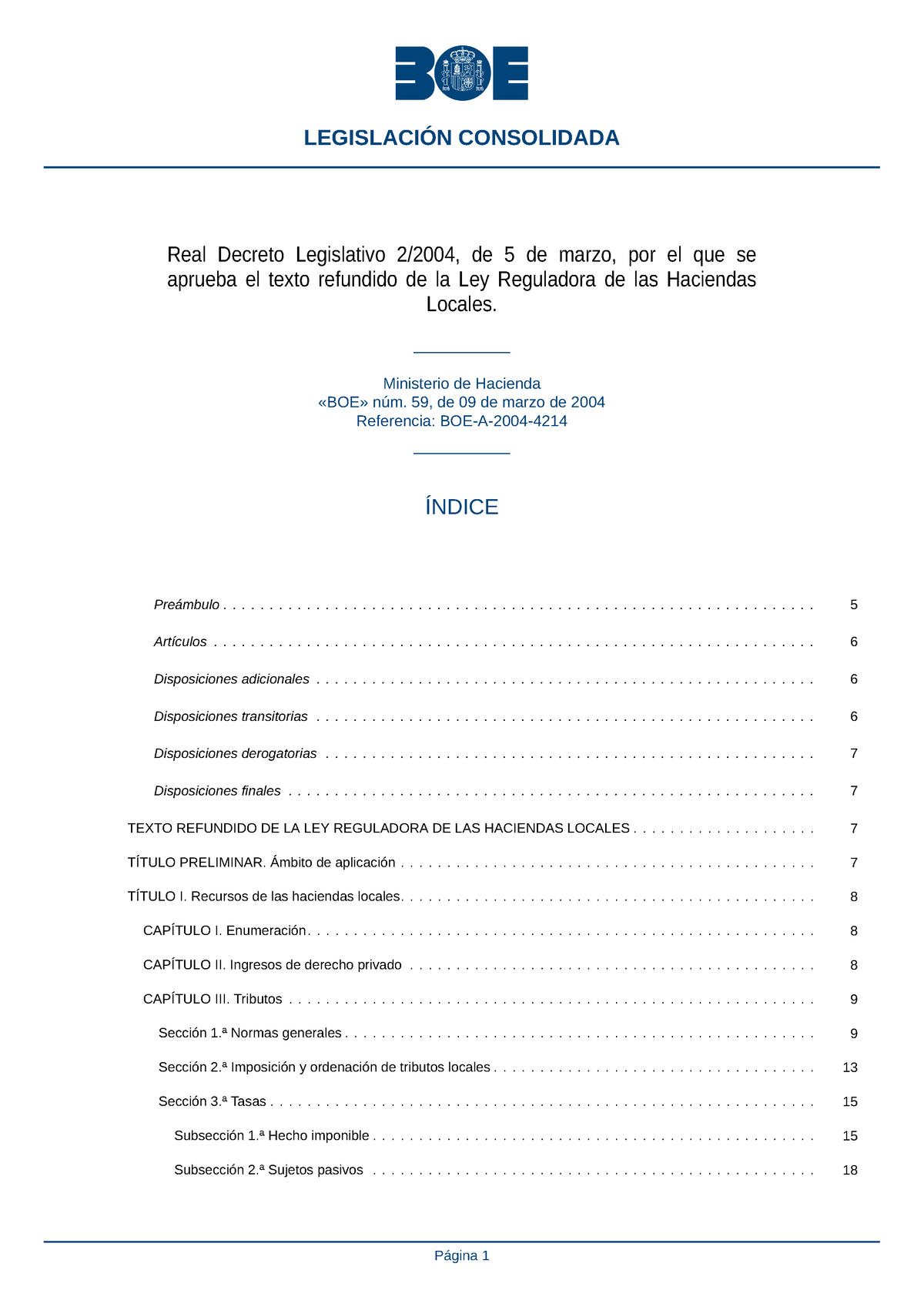 Real Decreto Legislativo 2:2004 , De 5 De Marzo, Por El Que Se Aprueba ...