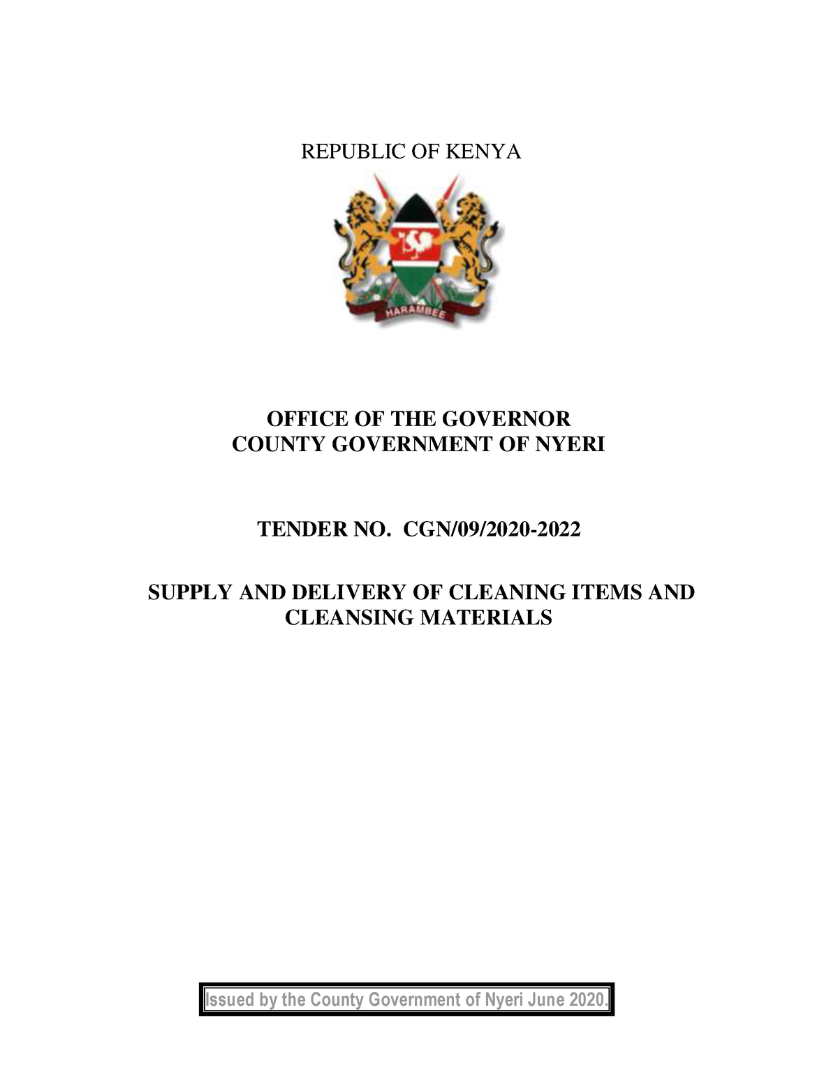 Supply and delivery of Cleaning and cleanising materials tenders