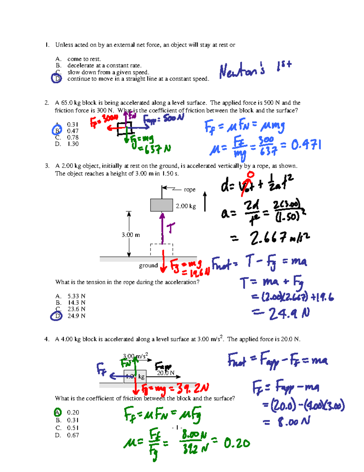 2c dynamics practicetest multiple choice solutions - 1 - Unless acted ...