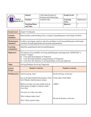 DLP-Mathematics - Lesson Plan - DAILY LESSON LOG School: Abra State ...