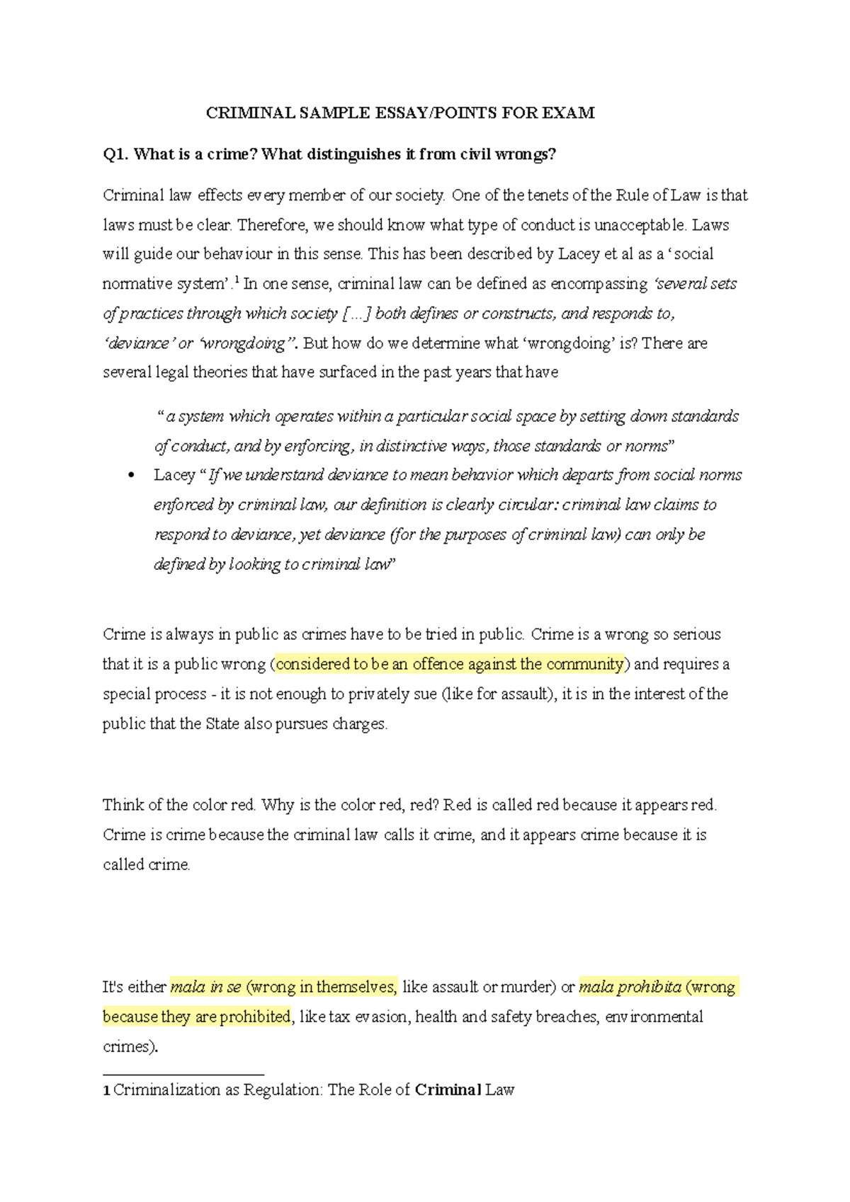 Criminal Sample Essay Points FOR EXAM - CRIMINAL SAMPLE ESSAY/POINTS ...