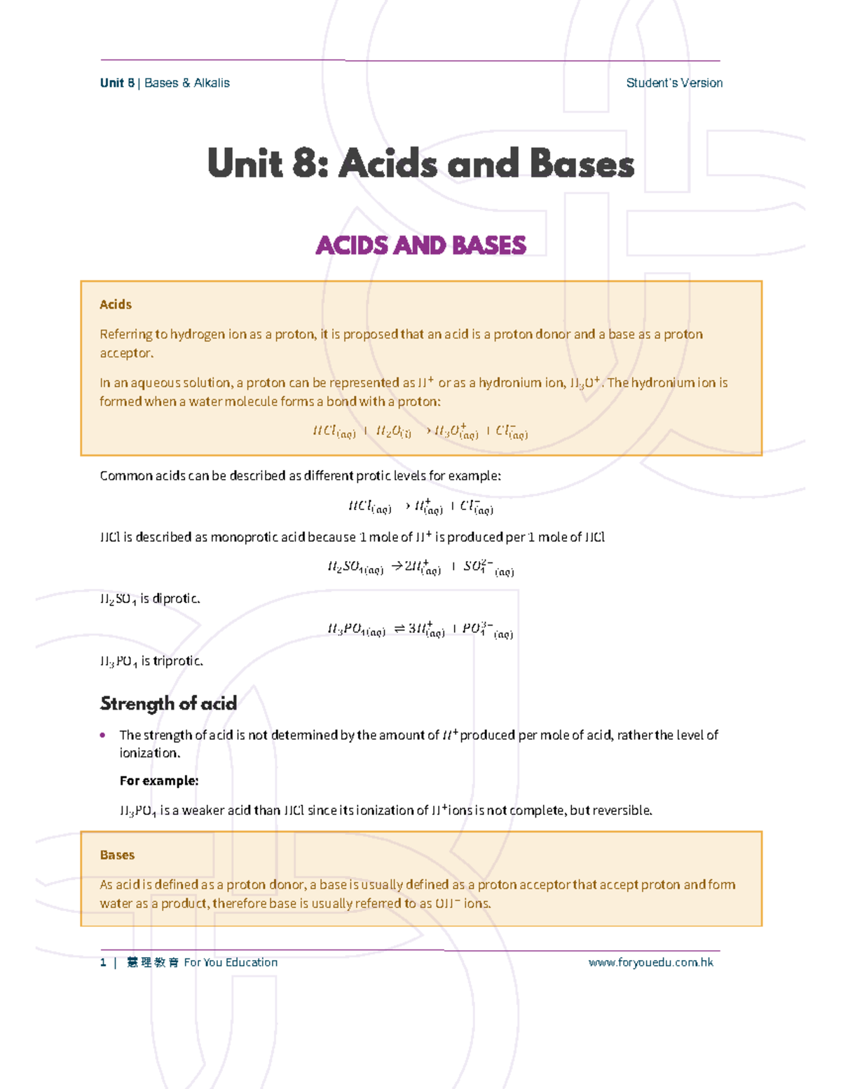 8 Bases&Alkalis S chem notes Unit 8 Acids and Bases ACIDS AND