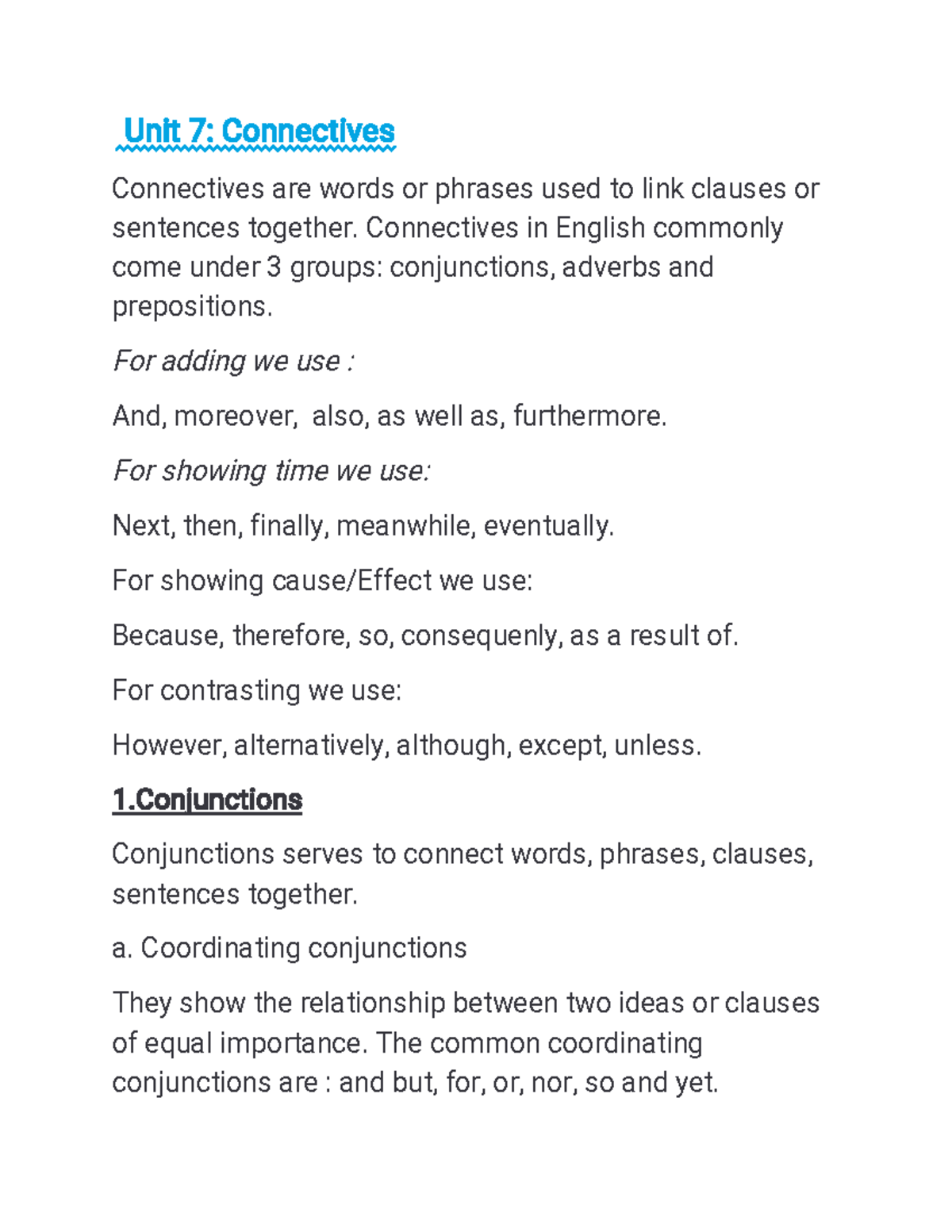 Unit 7 Connect-WPS Office - Unit 7 : Connectives Connectives are words ...