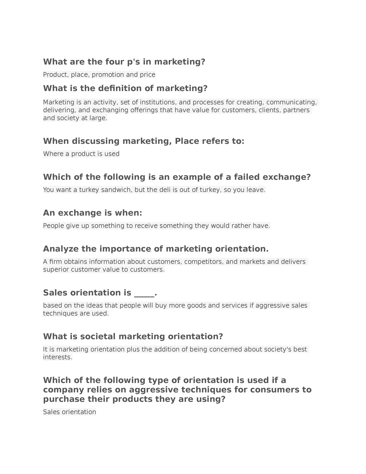 Marketing Questions and Answers - What are the four p's in marketing ...