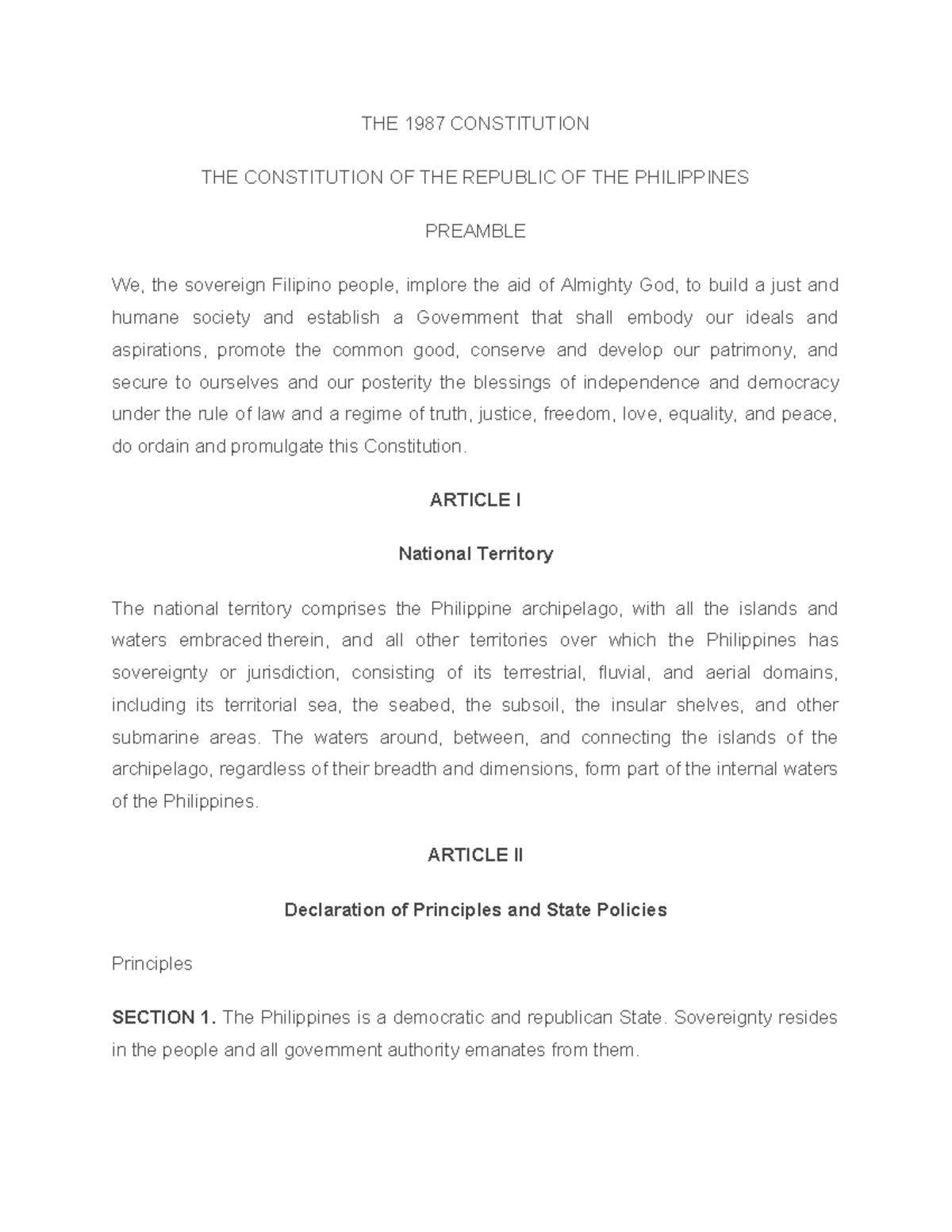 THE 1987 Constitution - THE 1987 CONSTITUTION THE CONSTITUTION OF THE ...