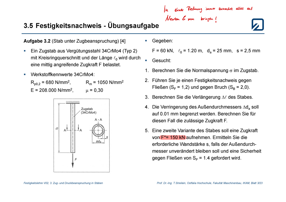 Festigkeitslehre - Übungsaufgabe - Festigkeitsnachweis ...