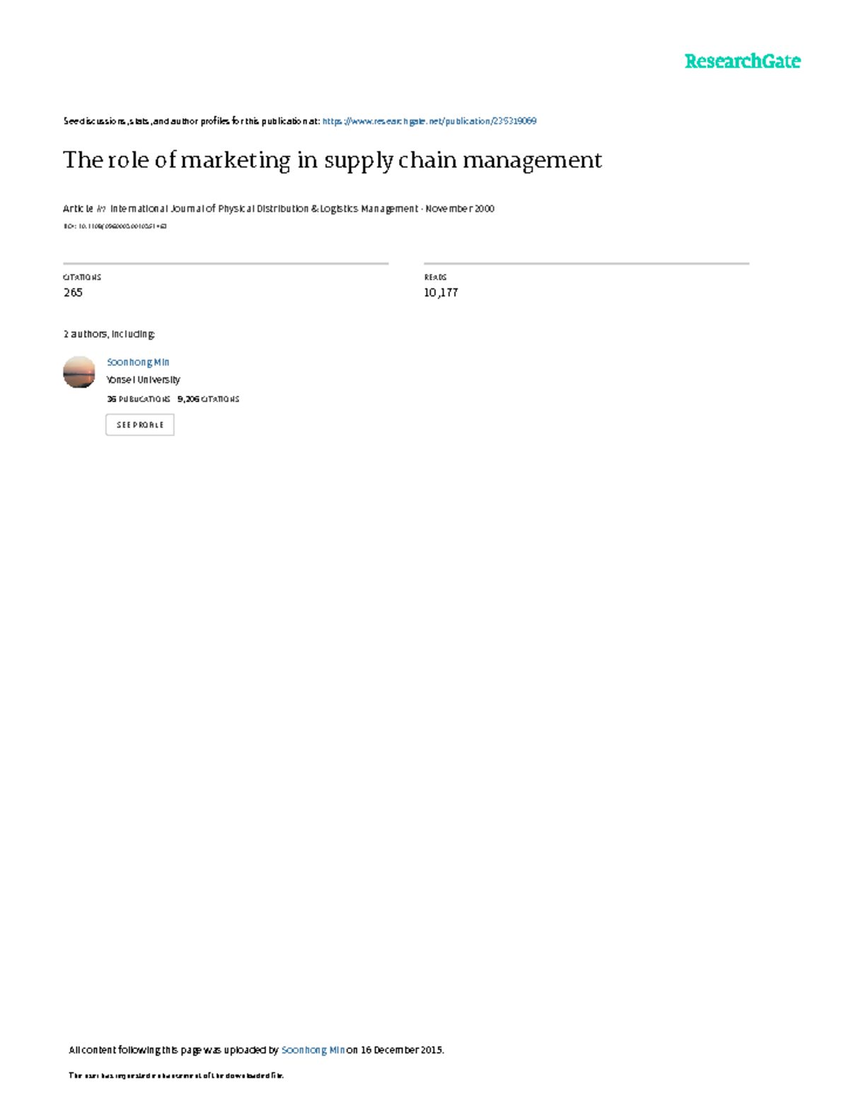 The role of marketing in supply chain management - See discussions ...