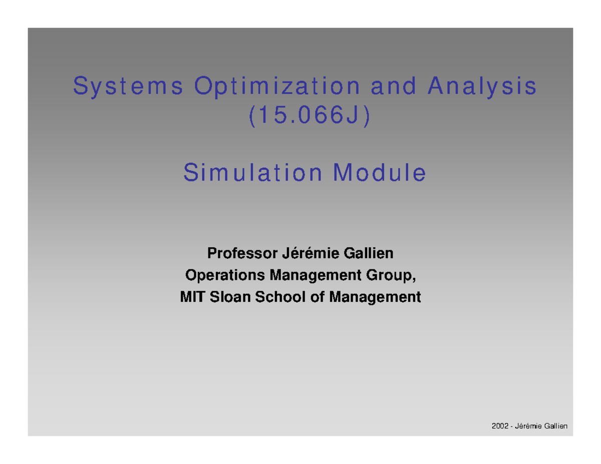 Intro simulation - Syst e m s Opt im iza t ion a nd Ana lysis (1 5 .0 6 ...