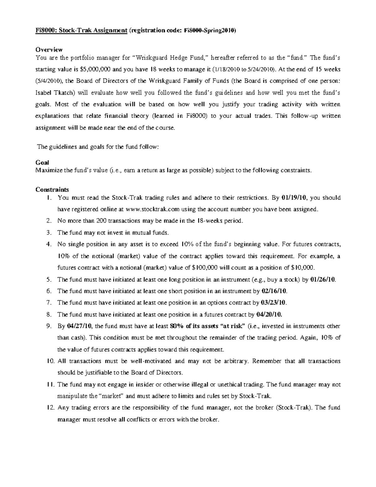 stock trak assignment answers