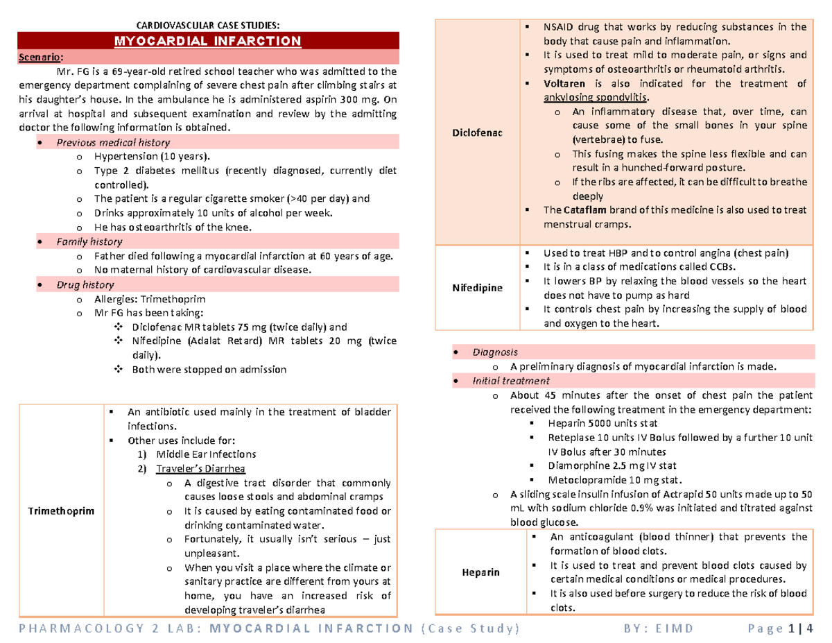 PCOL 2 LAB Myocardial Infarction - CARDIOVASCULAR CASE STUDIES ...