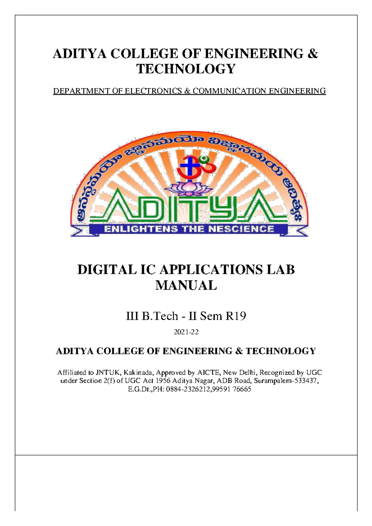VLSI Master LAB ManualR19 ADITYA COLLEGE OF ENGINEERING & TECHNOLOGY