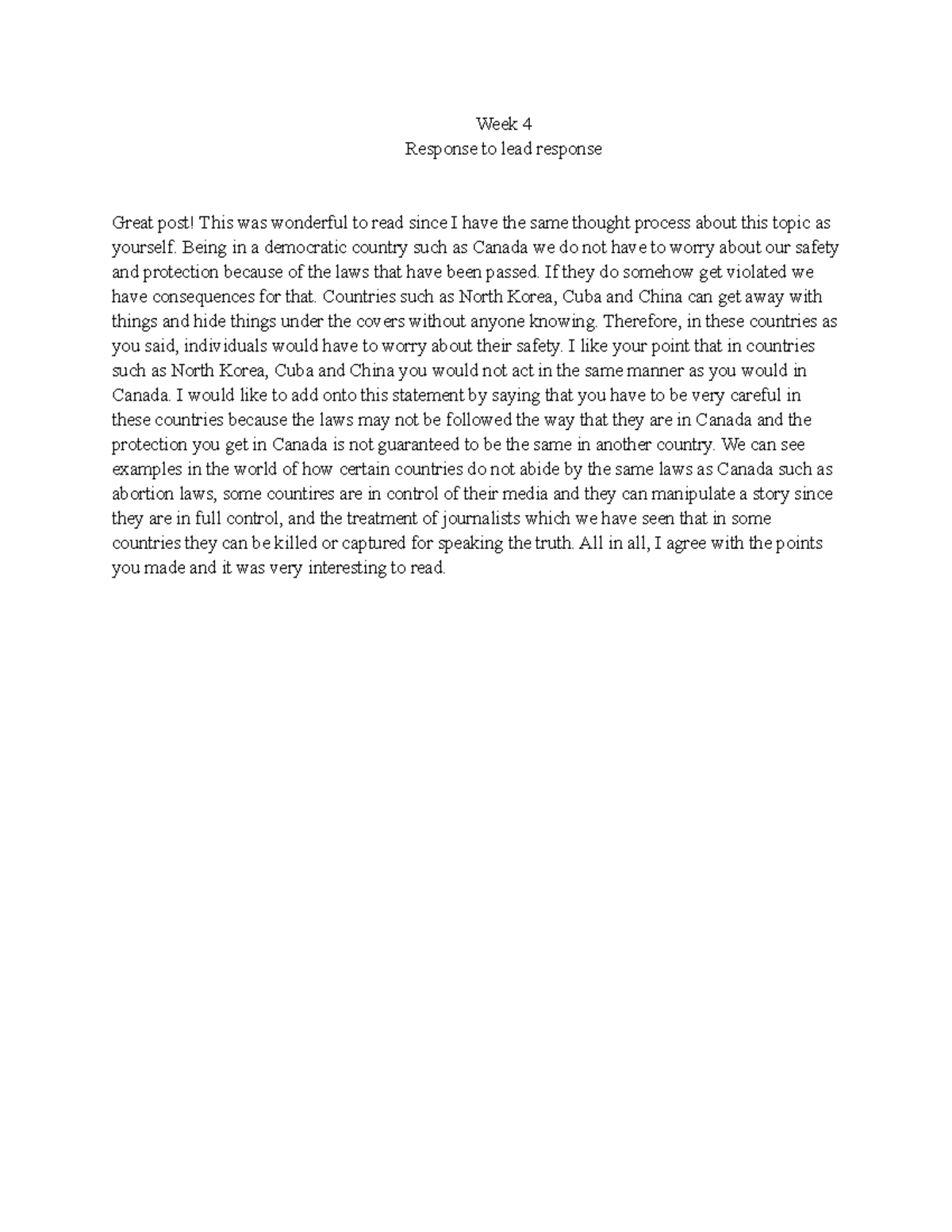 Week 4 Response to lead response - Week 4 Response to lead response ...