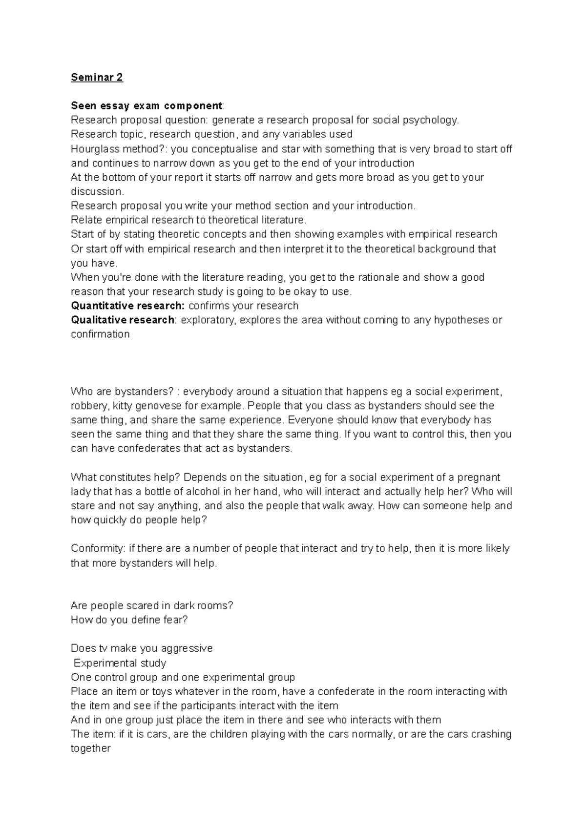 Social psychology seminars Seminar 2 Seen essay exam component