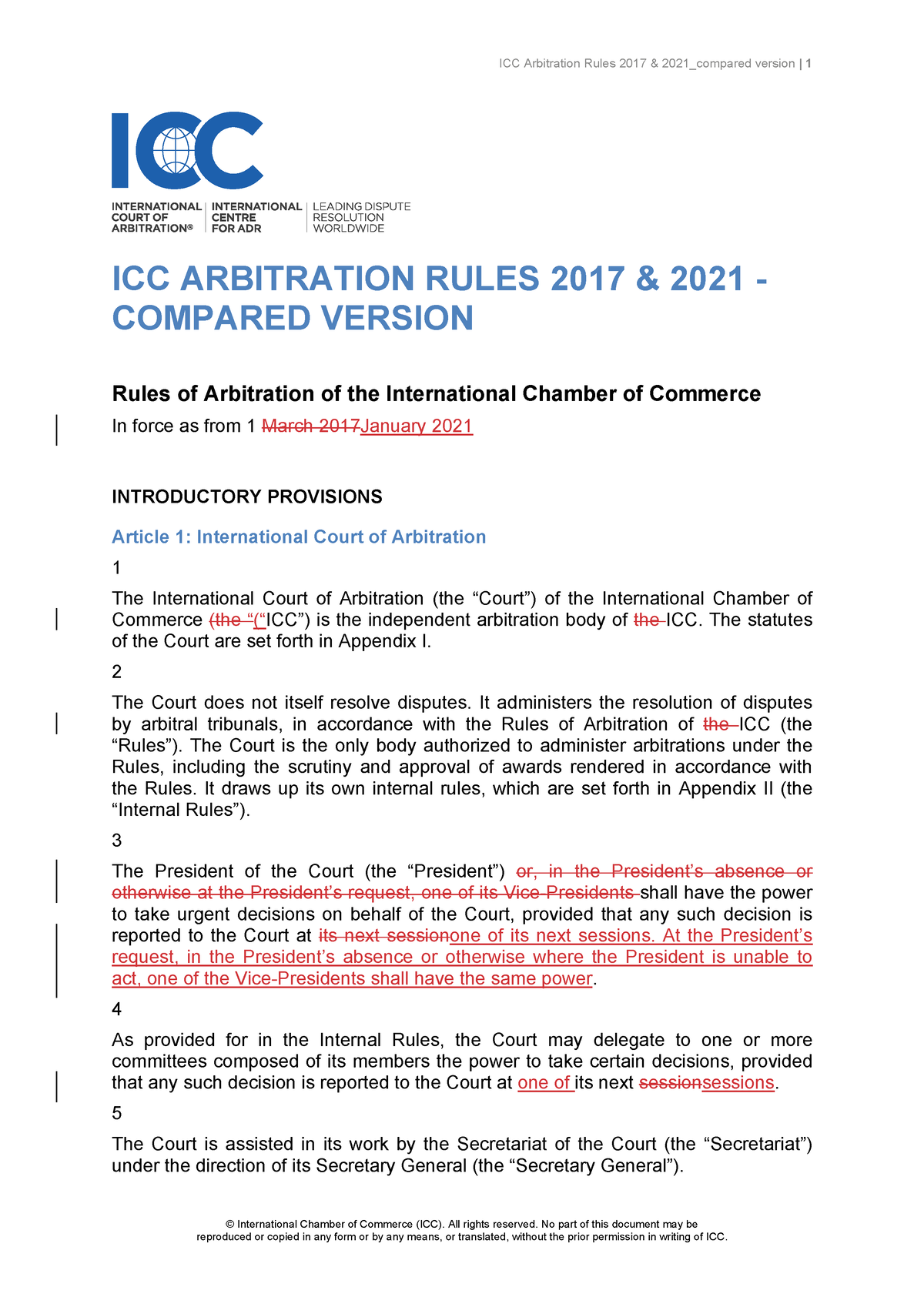 Icc 2021 2017 Arbitration Rules Compared Version - © International ...