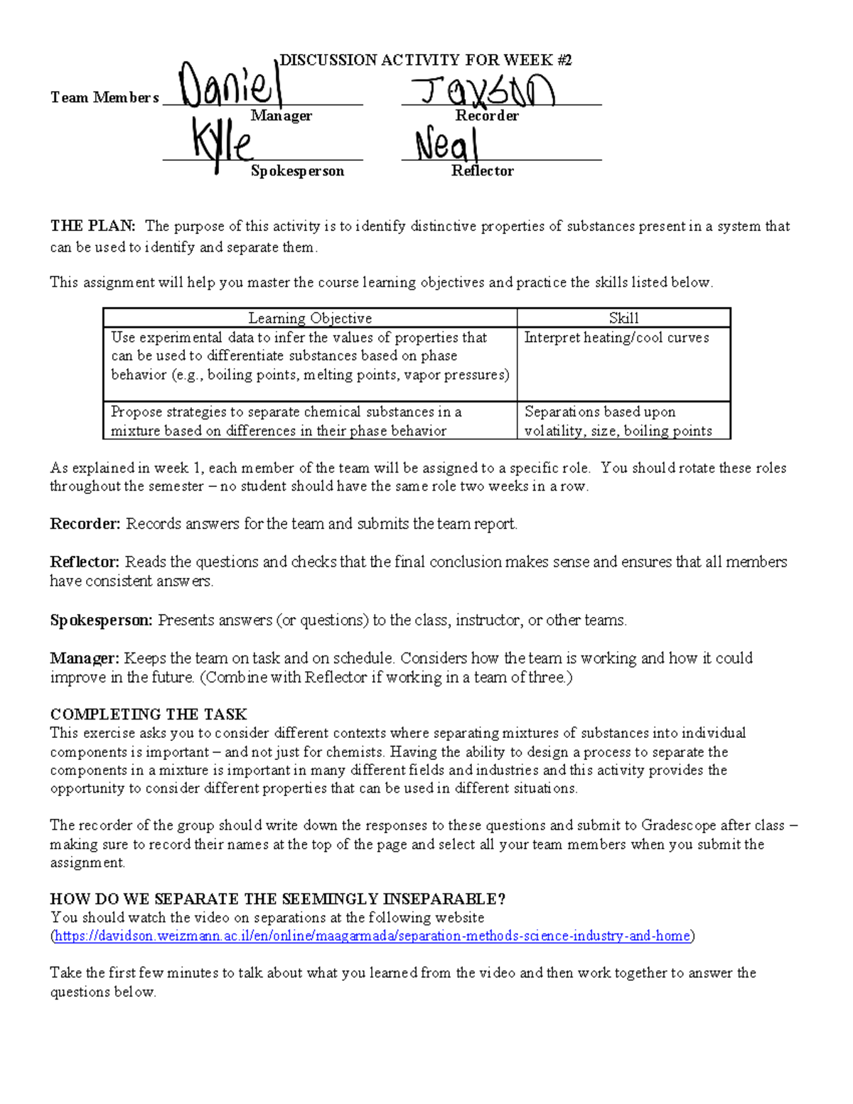Discussion+Worksheet+Week+2 - DISCUSSION ACTIVITY FOR WEEK Team Members