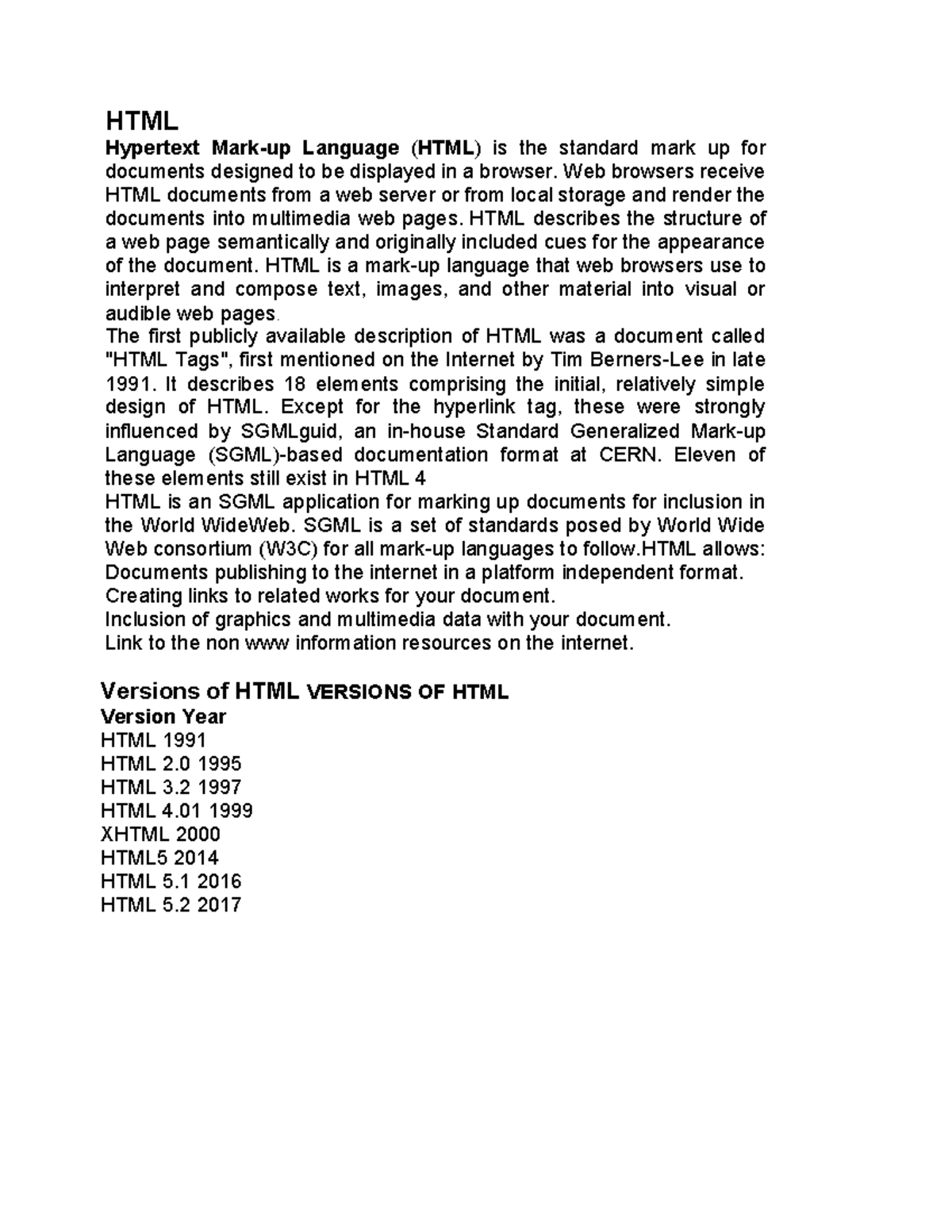 Html practicals - HTML Hypertext Mark-up Language (HTML) is the ...