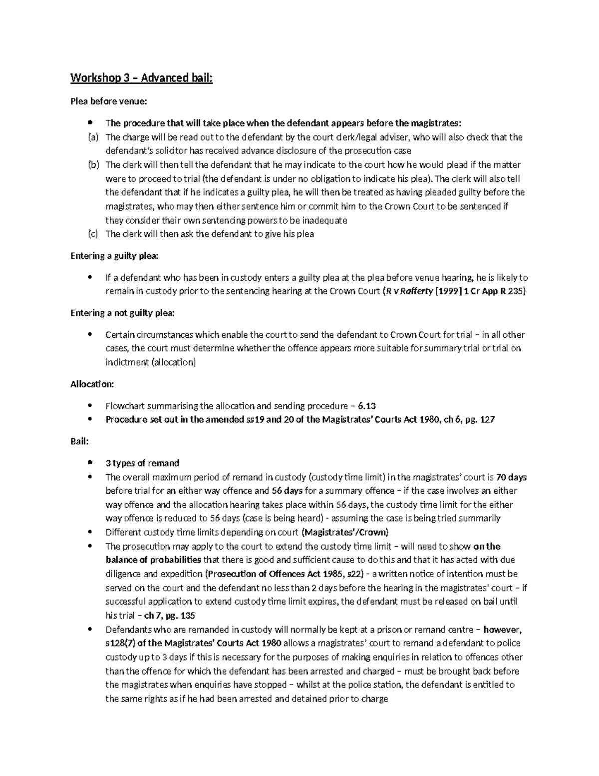 Crim - Bail - W3 - Notes - WS3 - Workshop 3 – Advanced bail: Plea ...
