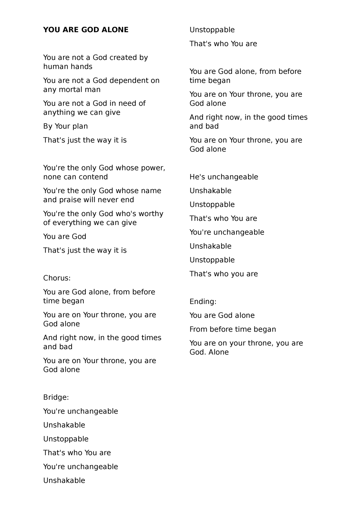 SOLO SONG Script - A Ph.D. Teacher. - YOU ARE GOD ALONE You are not a ...