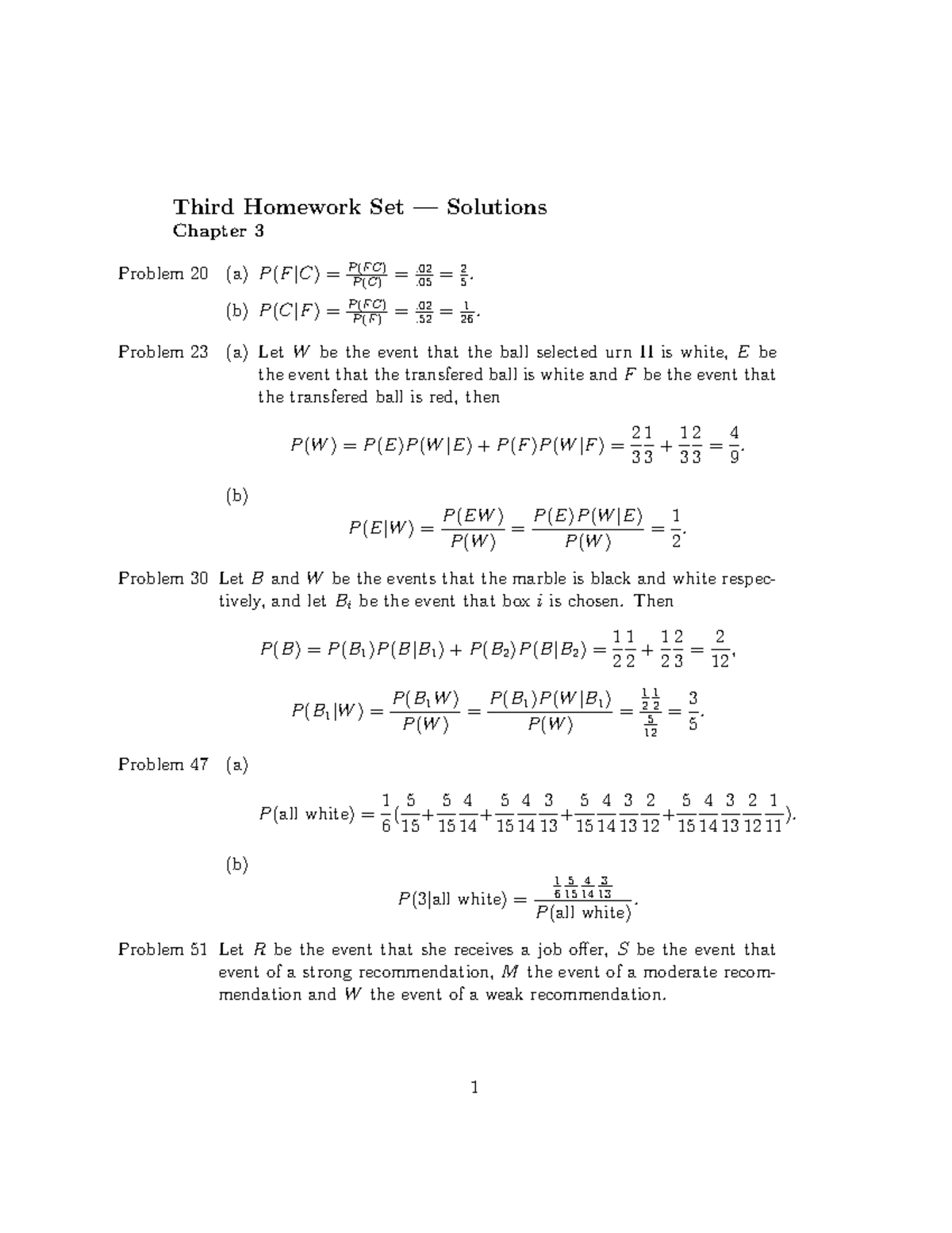 MATH 461 HW 3 Solutions - Third Homework Set — Solutions Chapter 3 ...