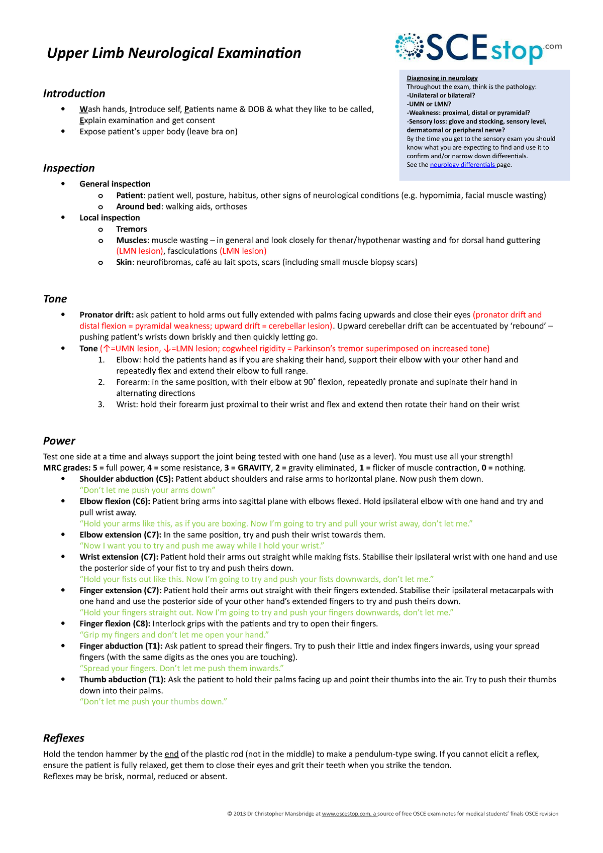 Upper Limb Neurological Exam - © 2013 Dr Christopher Mansbridge At ...